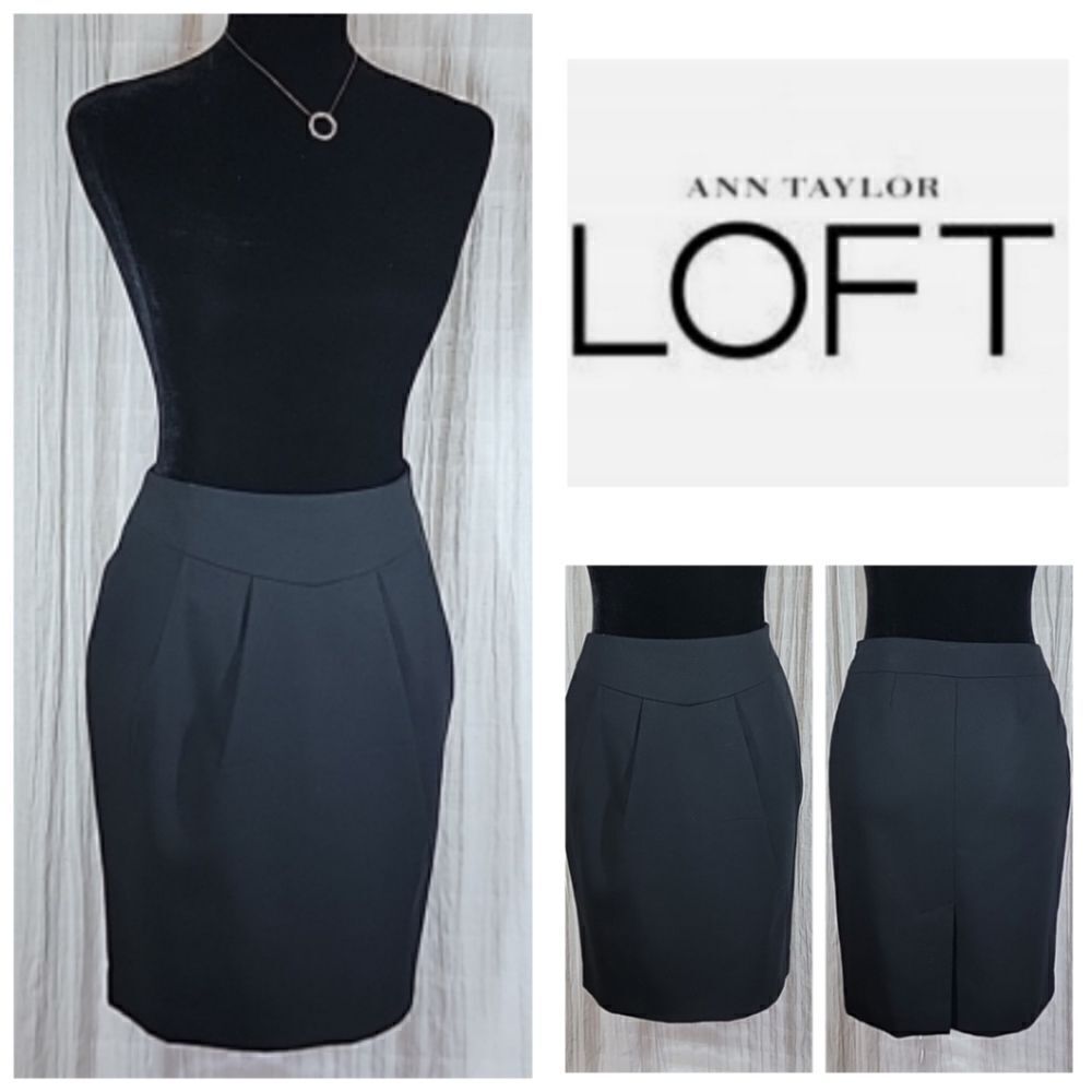 LOFT Black Wool Skirt Pleated Front - Picture 15 of 15